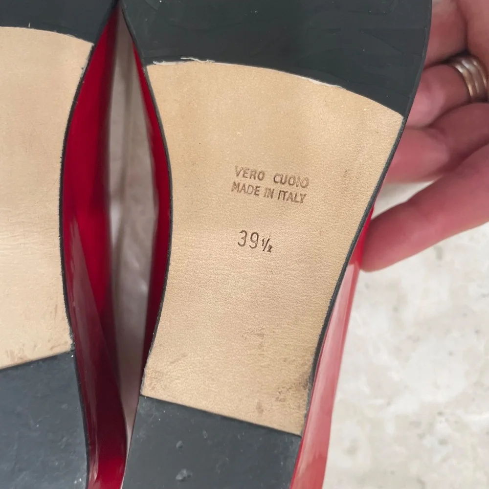 TARYN ROSE {39.5} Red Wedge Patent Leather Peep Toe Candy Apple Red 